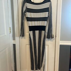New York & Company Black and White Glitter Striped Long Sleeve Midi Dress